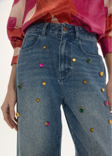 Straight denim with splash of coloured studs