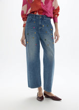 Straight denim with splash of coloured studs