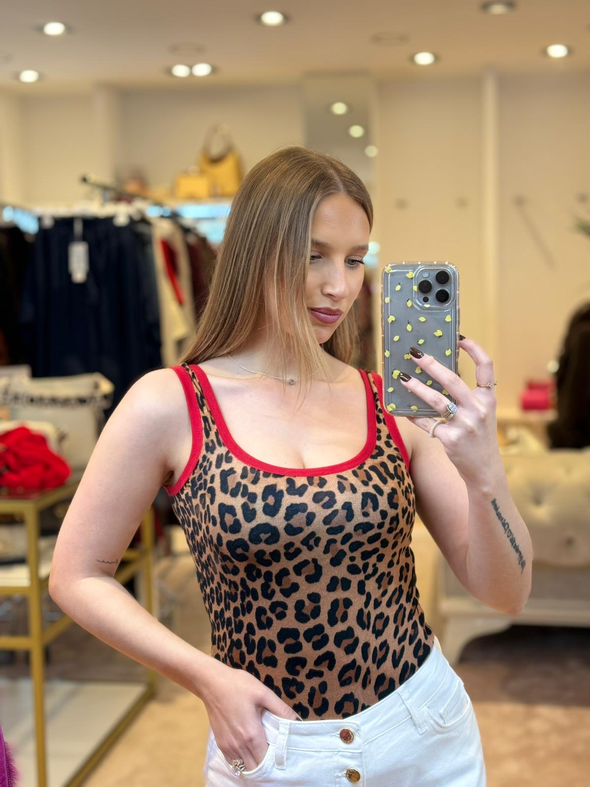 Red Contrast Rib Tank Top
