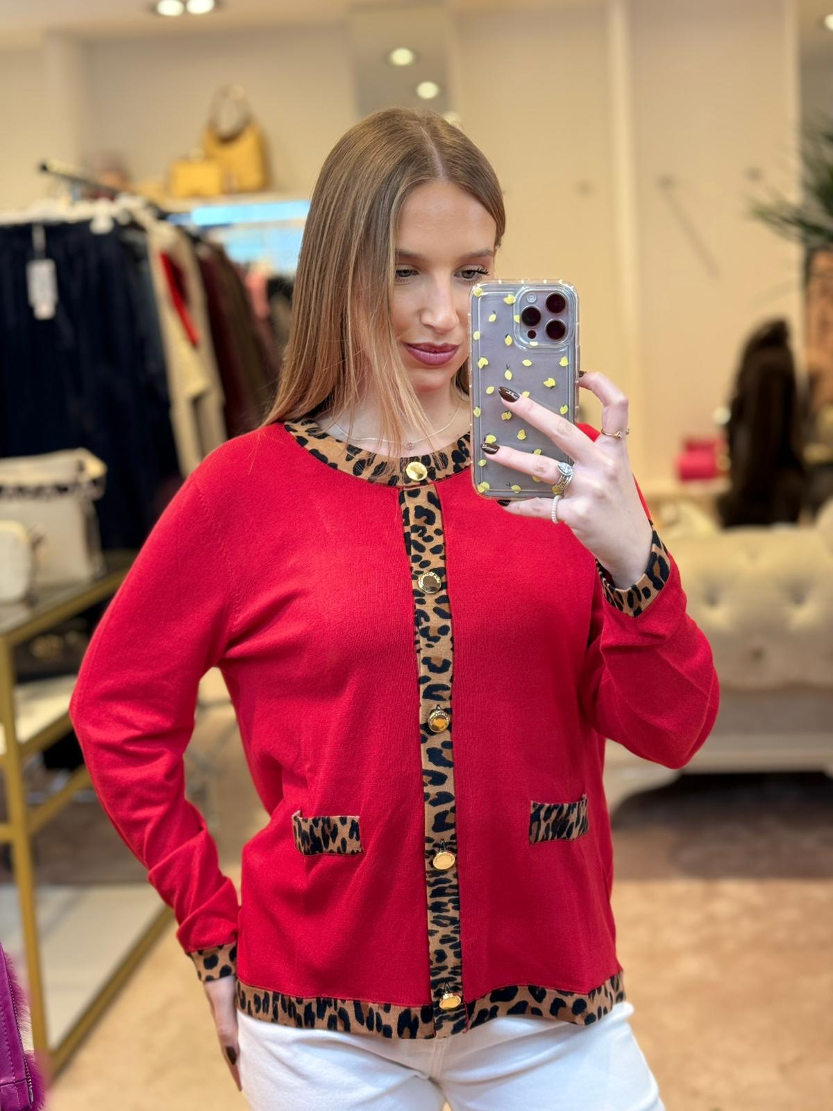 Contrast Animal Print Cardigan