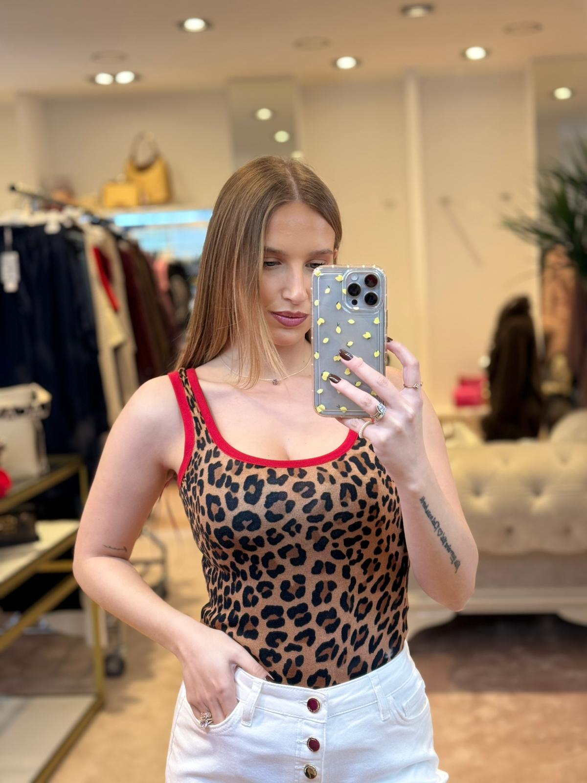 Red Contrast Rib Tank Top